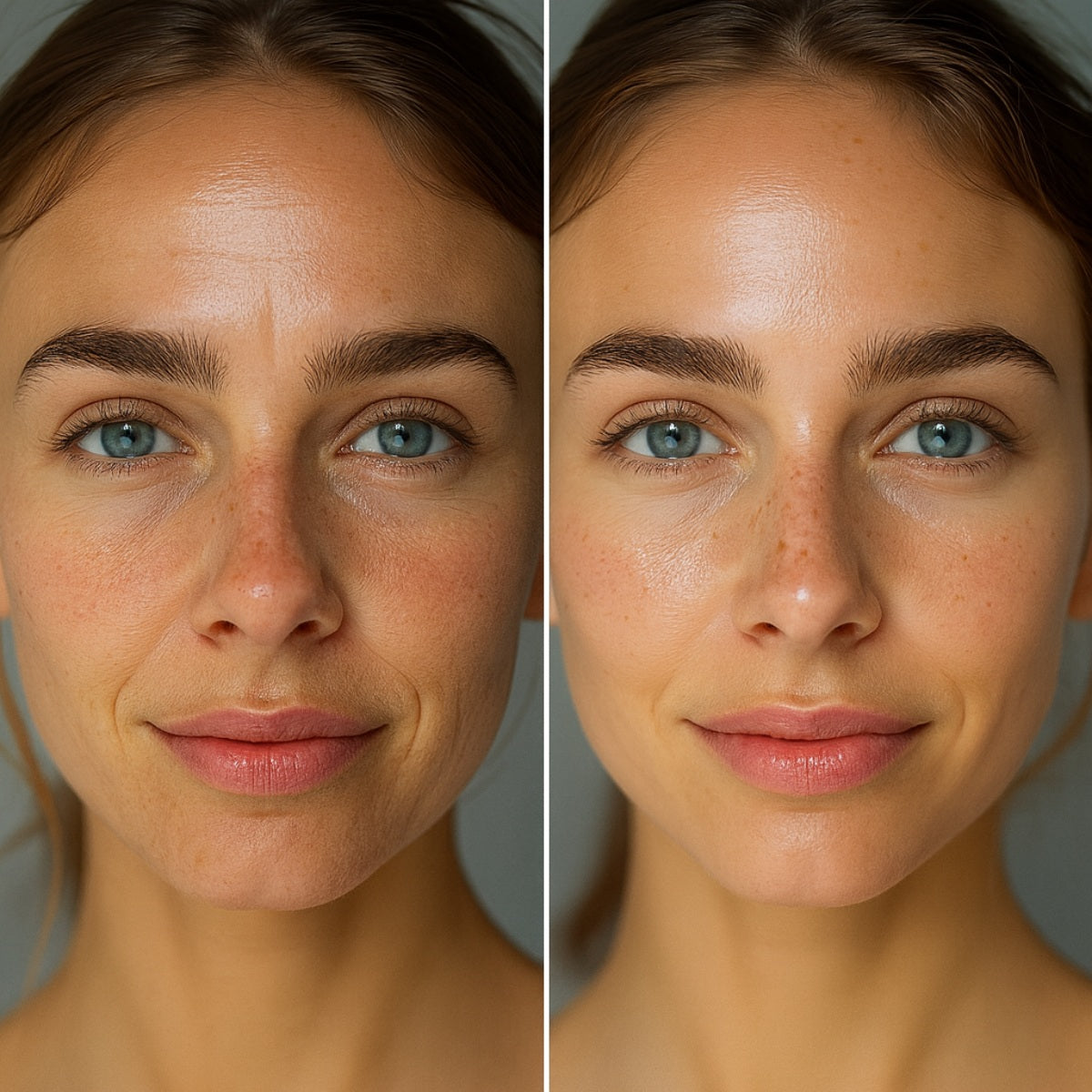 Before and after results using Hello Face LED Mask for smoother, firmer skin